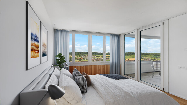 Guten Morgen schöne Aussicht – das Schlafzimmer mit direktem Loggia-Zugang.